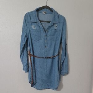 Umgee Blue Denim Long Sleeve Dress with Belt